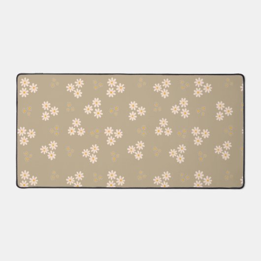 Minimalist Neutral Cream Daisy Floral Custom デスクマット (正面)