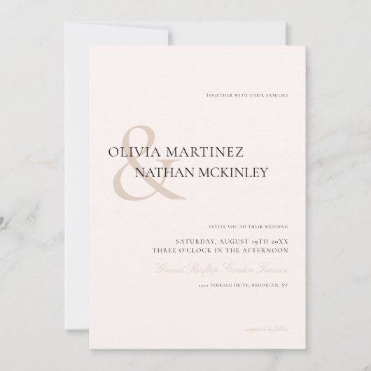 Minimalist Neutral Elegant Cream and Beige Wedding 招待状 (正面)