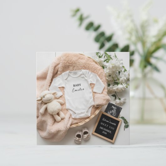 Minimalist neutral pregnancy announcement card 案内状 (スタンド正面)