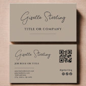 Minimalist Neutral Taupe Company Script QR Code 名刺