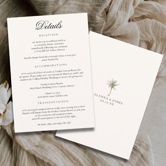 Minimalist Neutral Tropical Beach Wedding Details エンクロージャーカード