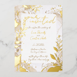 Minimalist Neutral Watercolor Foil 箔招待状
