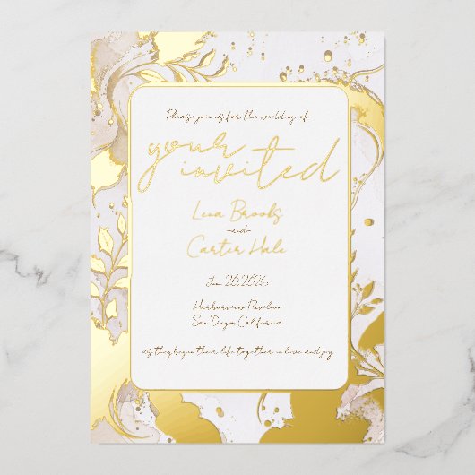 Minimalist Neutral Watercolor Foil Invitation 箔招待状 (正面)