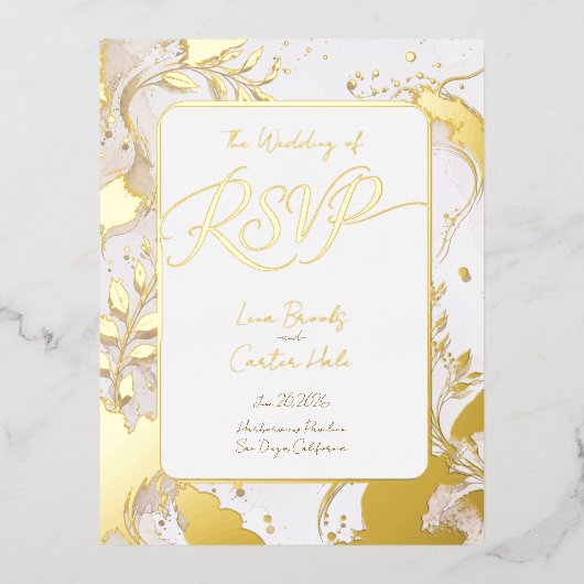Minimalist Neutral Watercolor Foil RSVP 箔招待状ポストカード (正面)