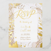 Minimalist Neutral Watercolor Foil RSVP Invitation 箔招待状ポストカード (正面)