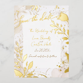 Minimalist Neutral Watercolor Foil Save the Date 箔招待状ポストカード