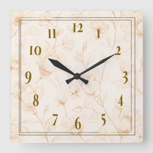 Minimalist Neutral Wildflower Wall Clock スクエア壁時計 (正面)