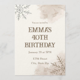 Minimalist Neutral Winter 40th Birthday Invitation 招待状