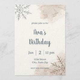 Minimalist Neutral Winter Birthday Invitation 招待状