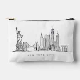 Minimalist New York City Skyline Line Art アクセサリーポーチ