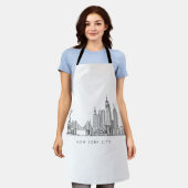 Minimalist New York City Skyline Line Art エプロン (着用した状態)