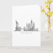 Minimalist New York City Skyline Line Art カード (黄色い花)