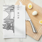 Minimalist New York City Skyline Line Art キッチンタオル (四つ折り)