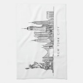 Minimalist New York City Skyline Line Art キッチンタオル (縦)