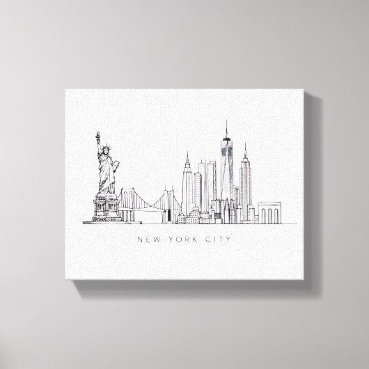 Minimalist New York City Skyline Line Art キャンバスプリント (正面)