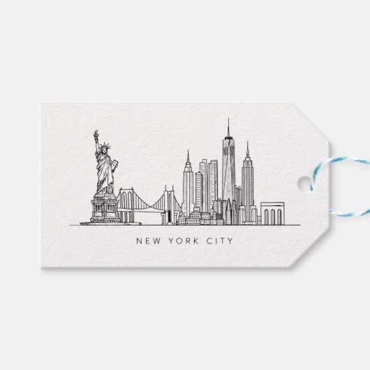 Minimalist New York City Skyline Line Art ギフトタグ (正面(横))