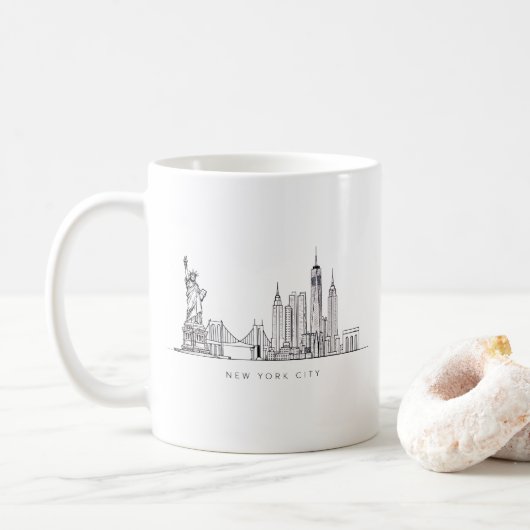 Minimalist New York City Skyline Line Art コーヒーマグカップ (ドーナツ)