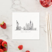 Minimalist New York City Skyline Line Art スタンダードカクテルナプキン (インサイチュ)