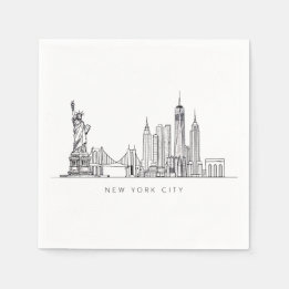 Minimalist New York City Skyline Line Art スタンダードカクテルナプキン