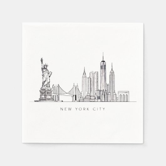 Minimalist New York City Skyline Line Art スタンダードカクテルナプキン (正面)