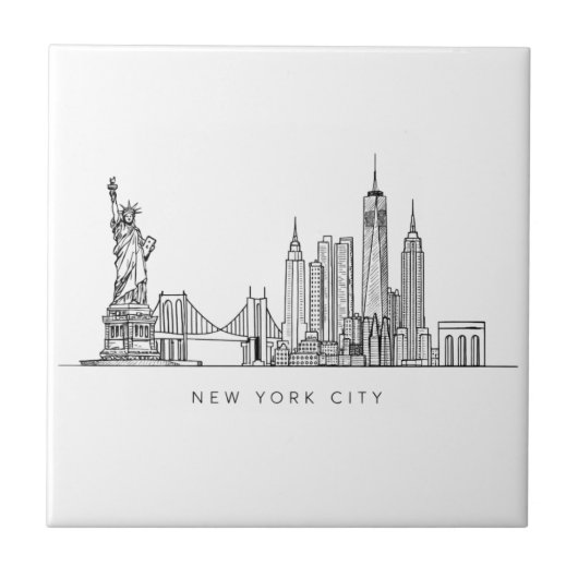 Minimalist New York City Skyline Line Art タイル (正面)