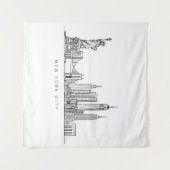 Minimalist New York City Skyline Line Art タペストリー (正面(横))