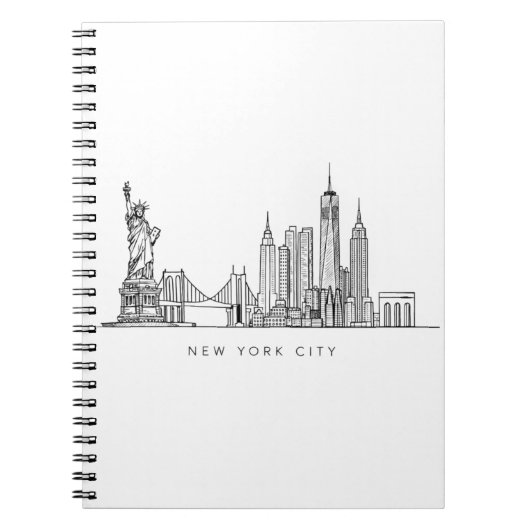 Minimalist New York City Skyline Line Art ノートブック (正面)