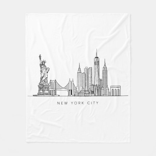 Minimalist New York City Skyline Line Art フリースブランケット (正面)