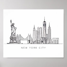 Minimalist New York City Skyline Line Art ポスター