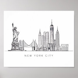 Minimalist New York City Skyline Line Art ポスター