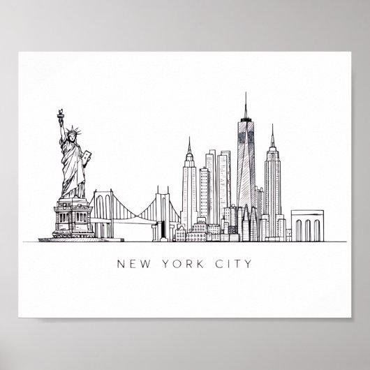 Minimalist New York City Skyline Line Art ポスター (正面)