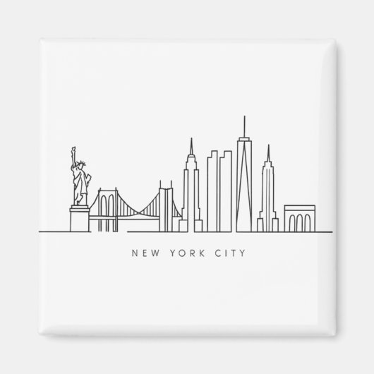 Minimalist New York City Skyline Line Art マグネット (正面)
