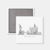 Minimalist New York City Skyline Line Art マグネット (正面/裏面)