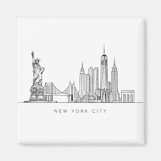 Minimalist New York City Skyline Line Art マグネット (正面)