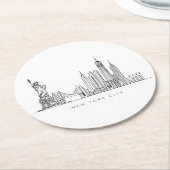 Minimalist New York City Skyline Line Art ラウンドペーパーコースター (アングル)
