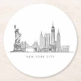 Minimalist New York City Skyline Line Art ラウンドペーパーコースター