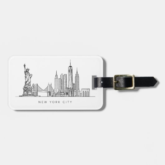 Minimalist New York City Skyline Line Art ラゲッジタグ (正面横)