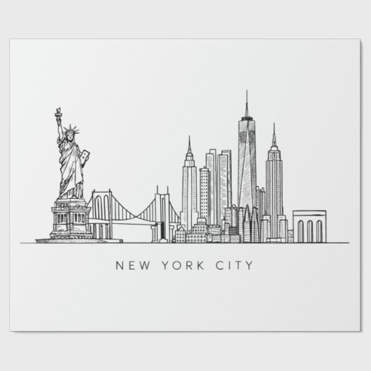 Minimalist New York City Skyline Line Art ラッピングペーパー (フラット)