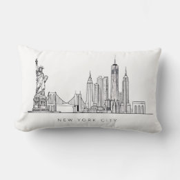 Minimalist New York City Skyline Line Art ランバークッション