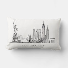 Minimalist New York City Skyline Line Art ランバークッション