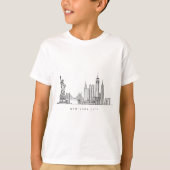 Minimalist New York City Skyline Line Art Tシャツ (正面)