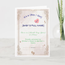 Minimalist Newborn Baby Announcement Card Templat