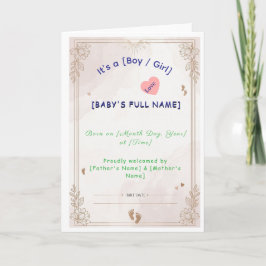 Minimalist Newborn Baby Announcement Card Templat カード