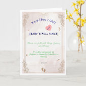 Minimalist Newborn Baby Announcement Card Templat カード (黄色い花)