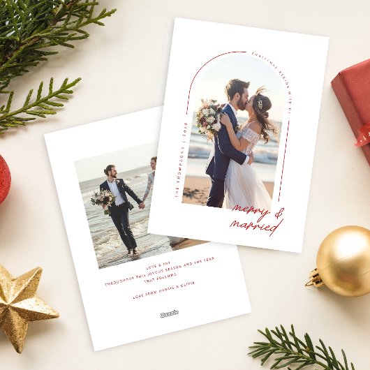 Minimalist Newlywed Beach Couple Photo Christmas シーズンカード