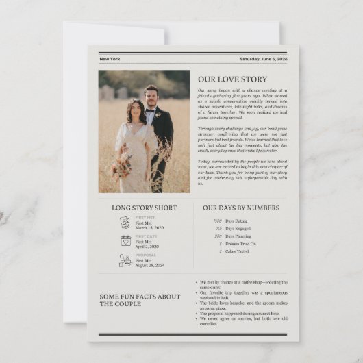 Minimalist Newspaper Wedding Program Document  (裏面)