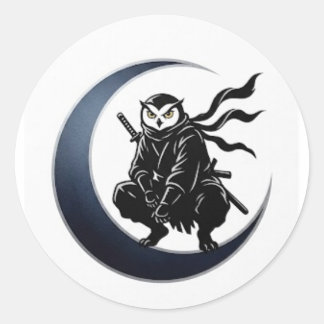 Minimalist Ninja Owl Round Sticker ラウンドシール