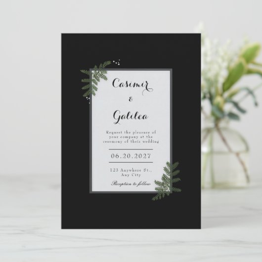 Minimalist Nordic Fern Berry Wedding 招待状 (スタンド正面)