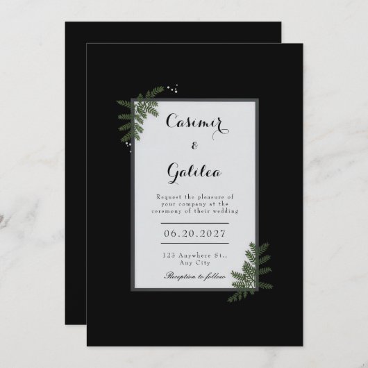 Minimalist Nordic Fern Berry Wedding 招待状 (正面/裏面)