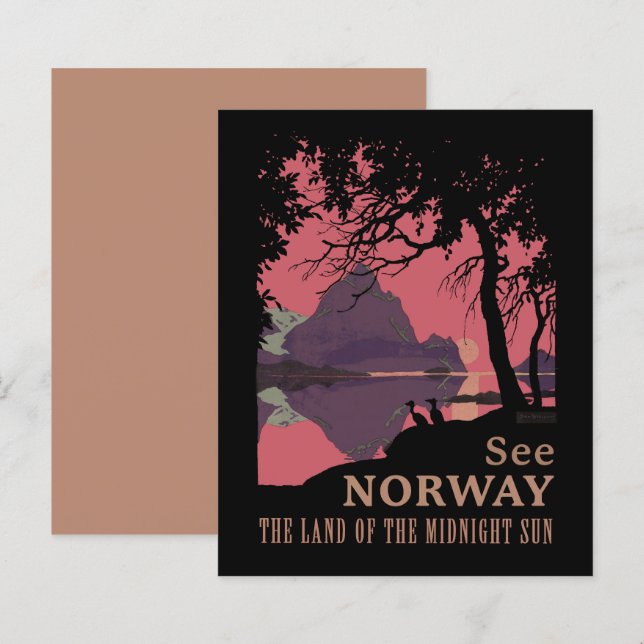 Minimalist Norway Sunset Poster - Mountain Fjord (正面/裏面)